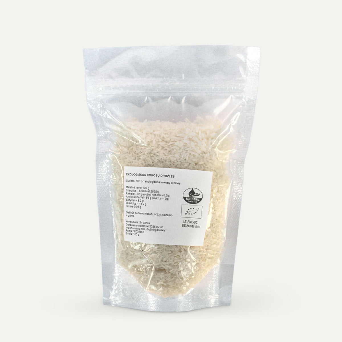 Ekologiškos kokosų drožlės pakuotėje 100 g