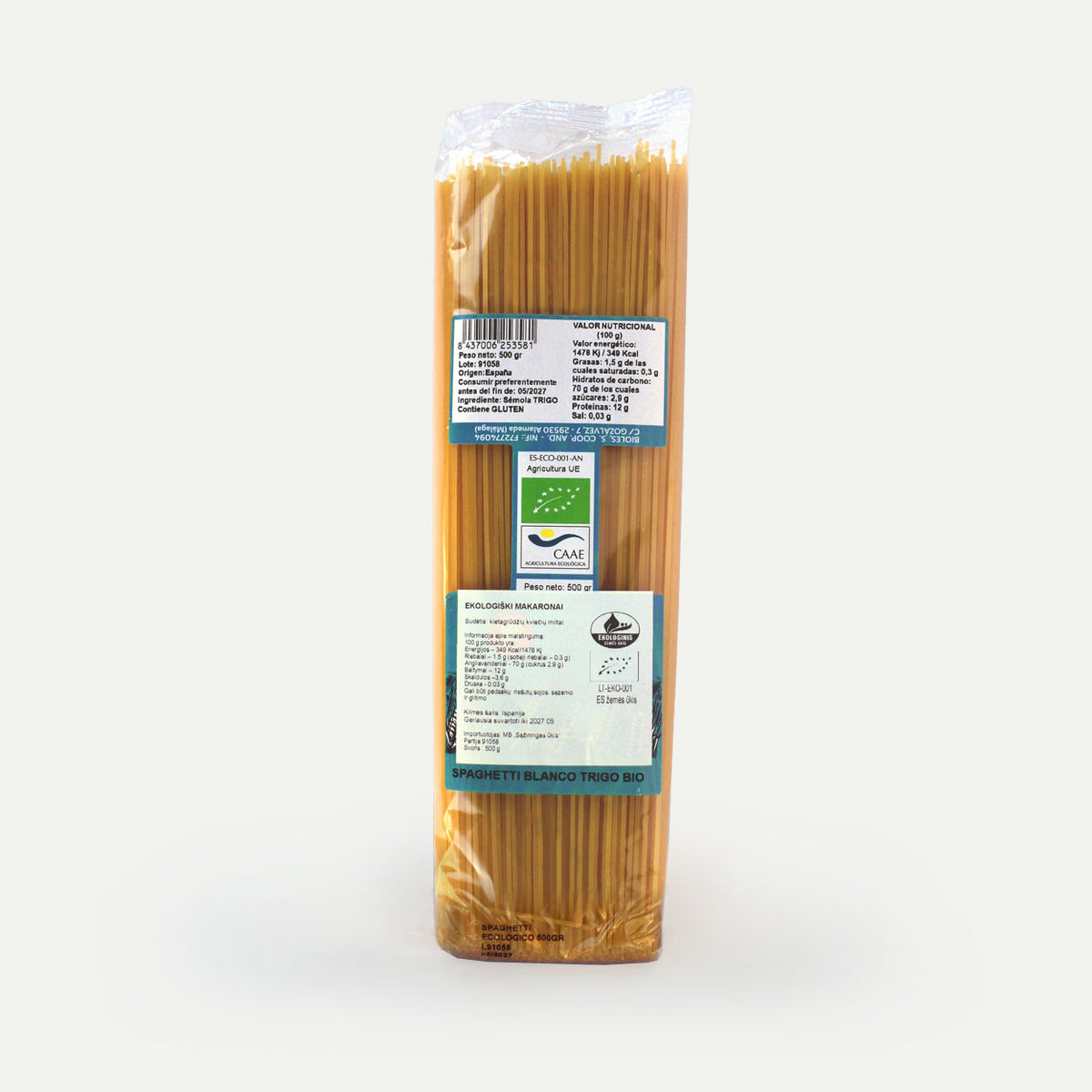 Ekologiški spageti makaronai pakuotėje