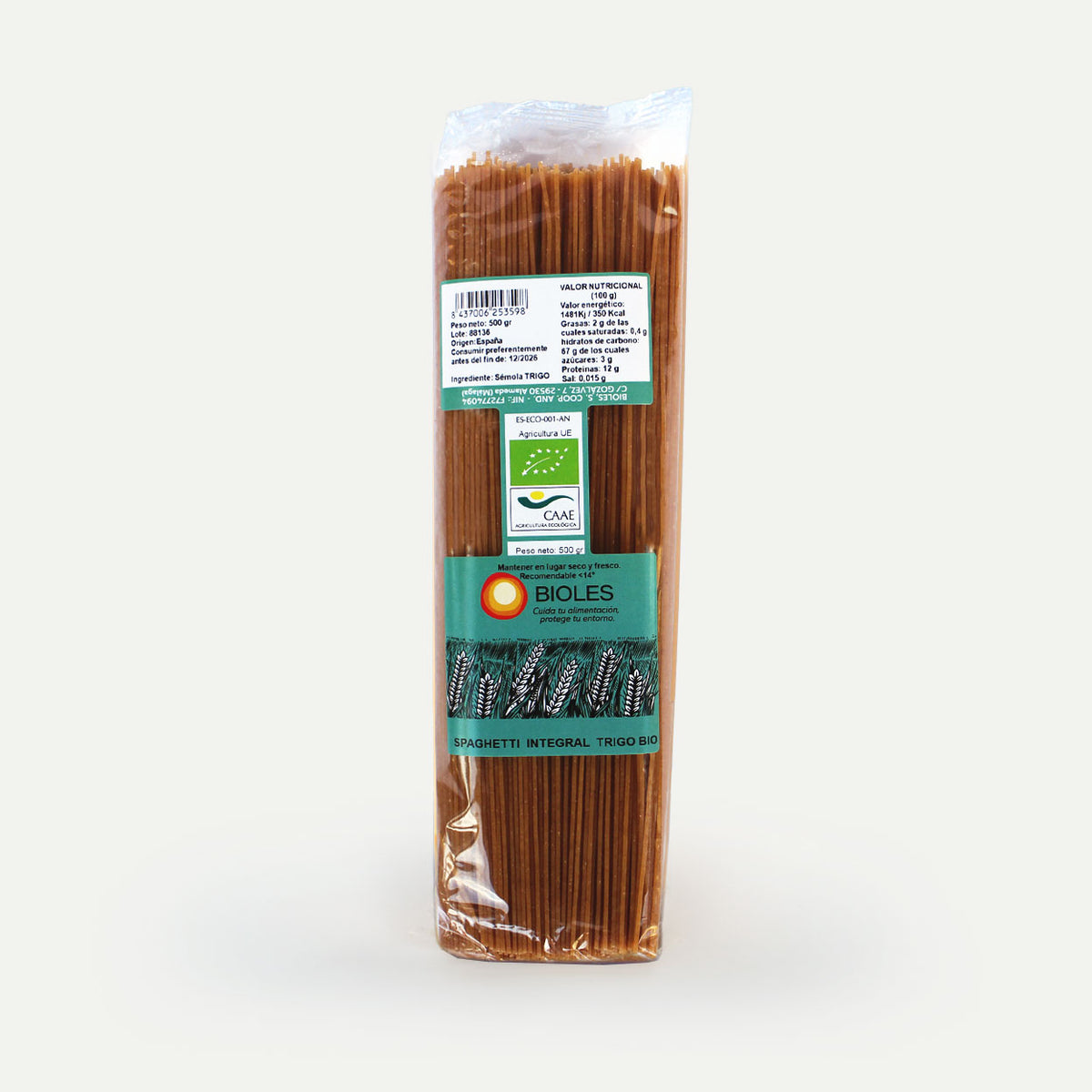 Ekologiški tamsūs spageti pakuotėje